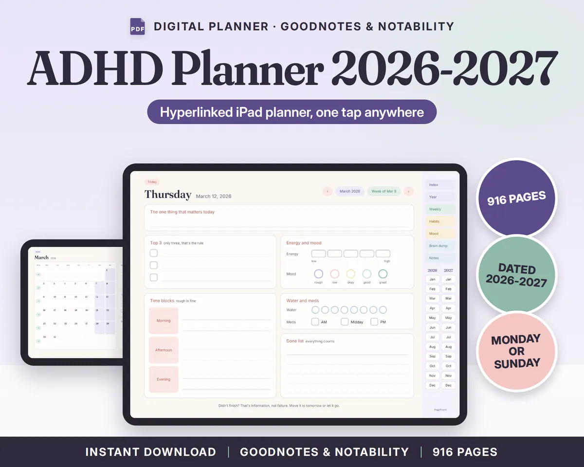 ADHD Digital Planner 2026-2027