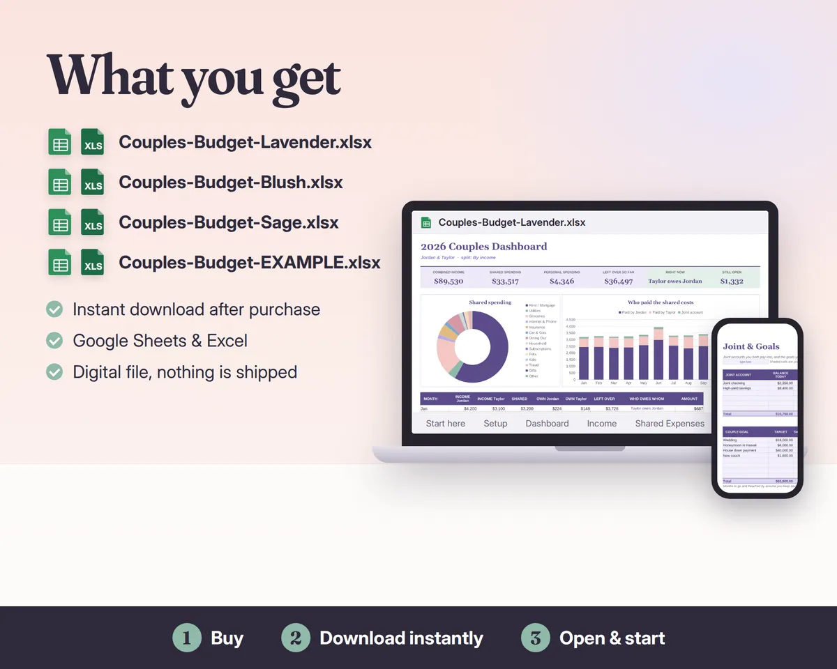 Couples Budget Spreadsheet Google Sheets & Excel, image 7