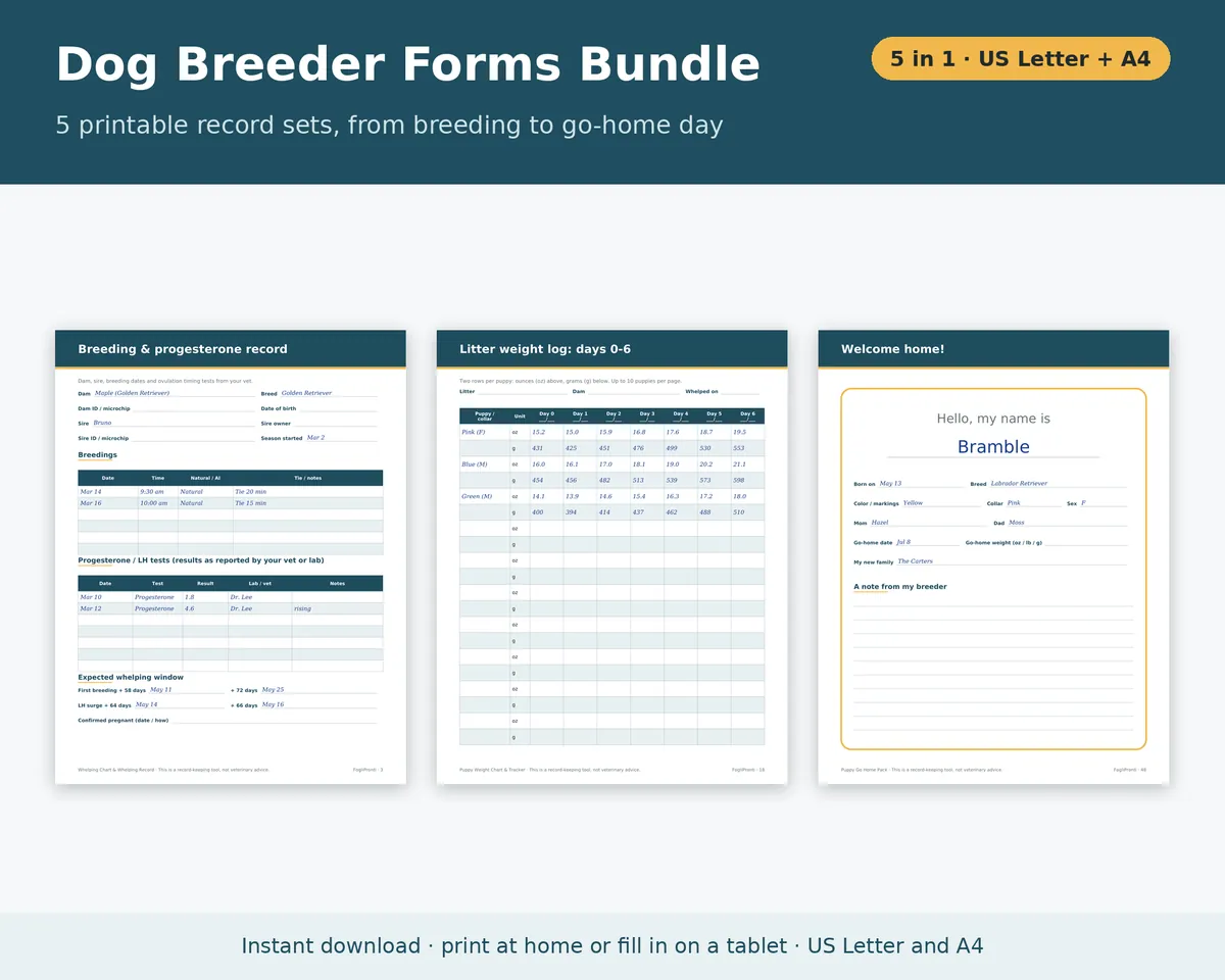 Dog Breeder Forms Bundle Printable