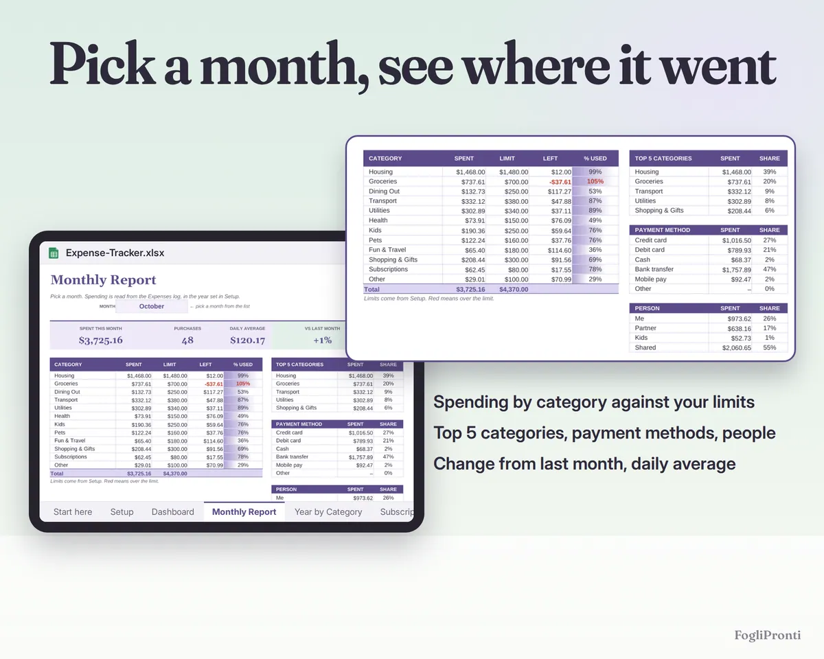 Expense Tracker Spreadsheet Google Sheets & Excel, image 3