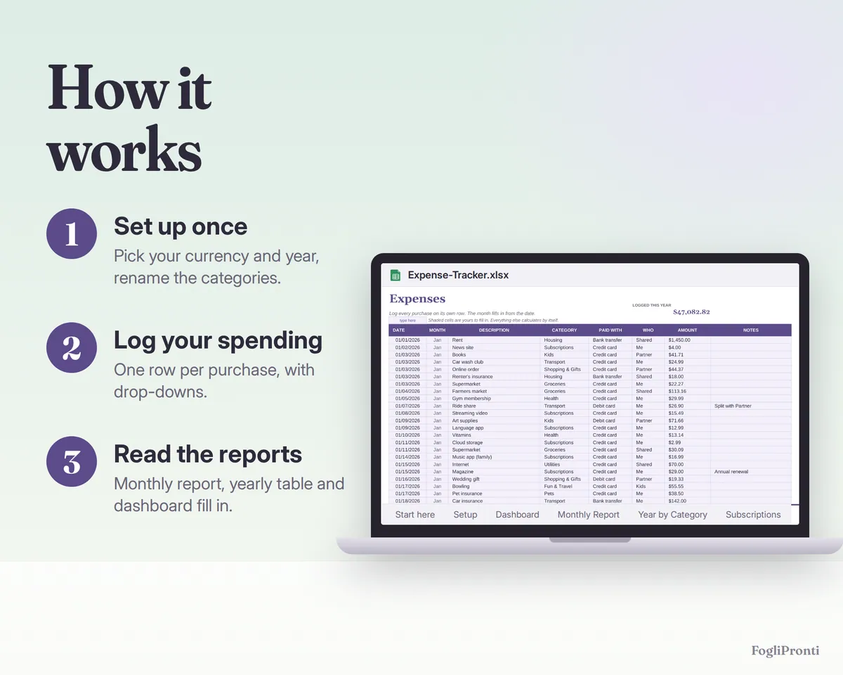 Expense Tracker Spreadsheet Google Sheets & Excel, image 4