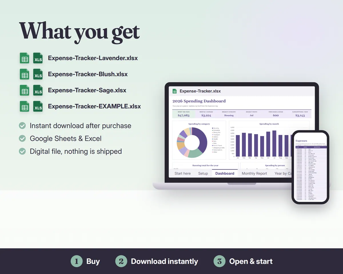 Expense Tracker Spreadsheet Google Sheets & Excel, image 7