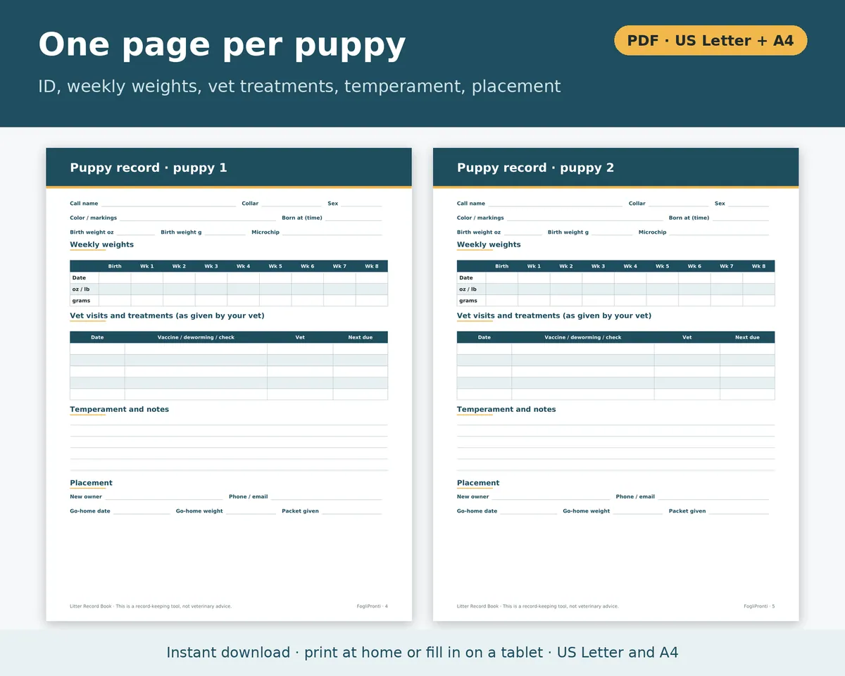 Litter Record Template Printable, image 2