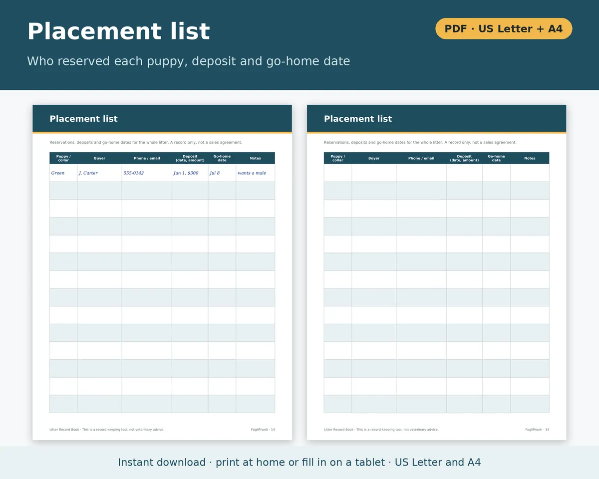 Litter Record Template Printable, image 4
