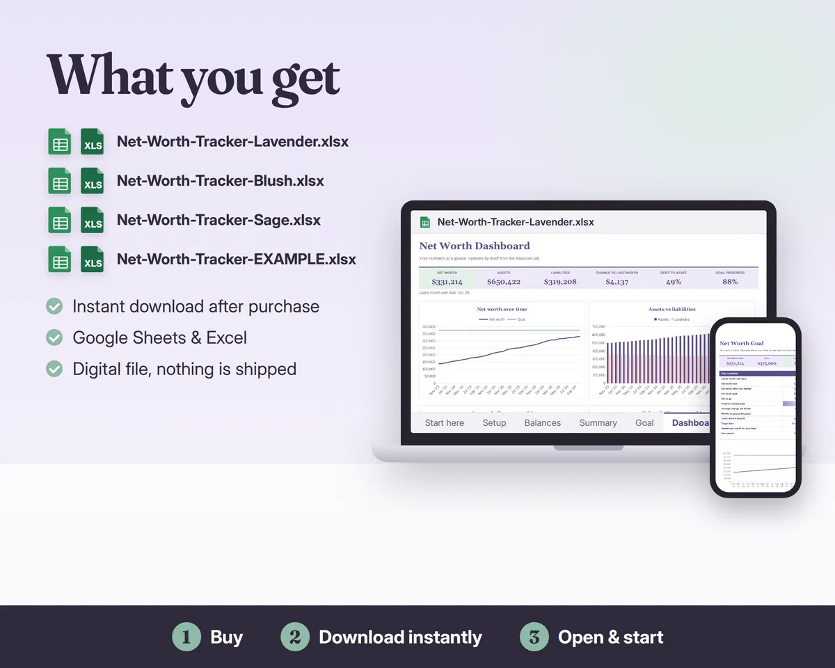 Net Worth Tracker Spreadsheet Google Sheets & Excel, image 7
