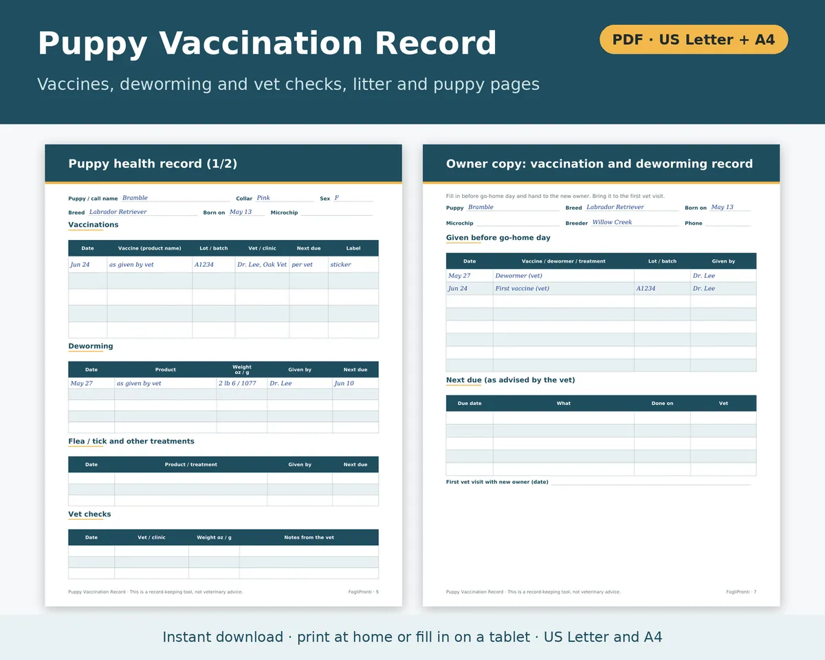 Puppy Vaccination Record Template Printable
