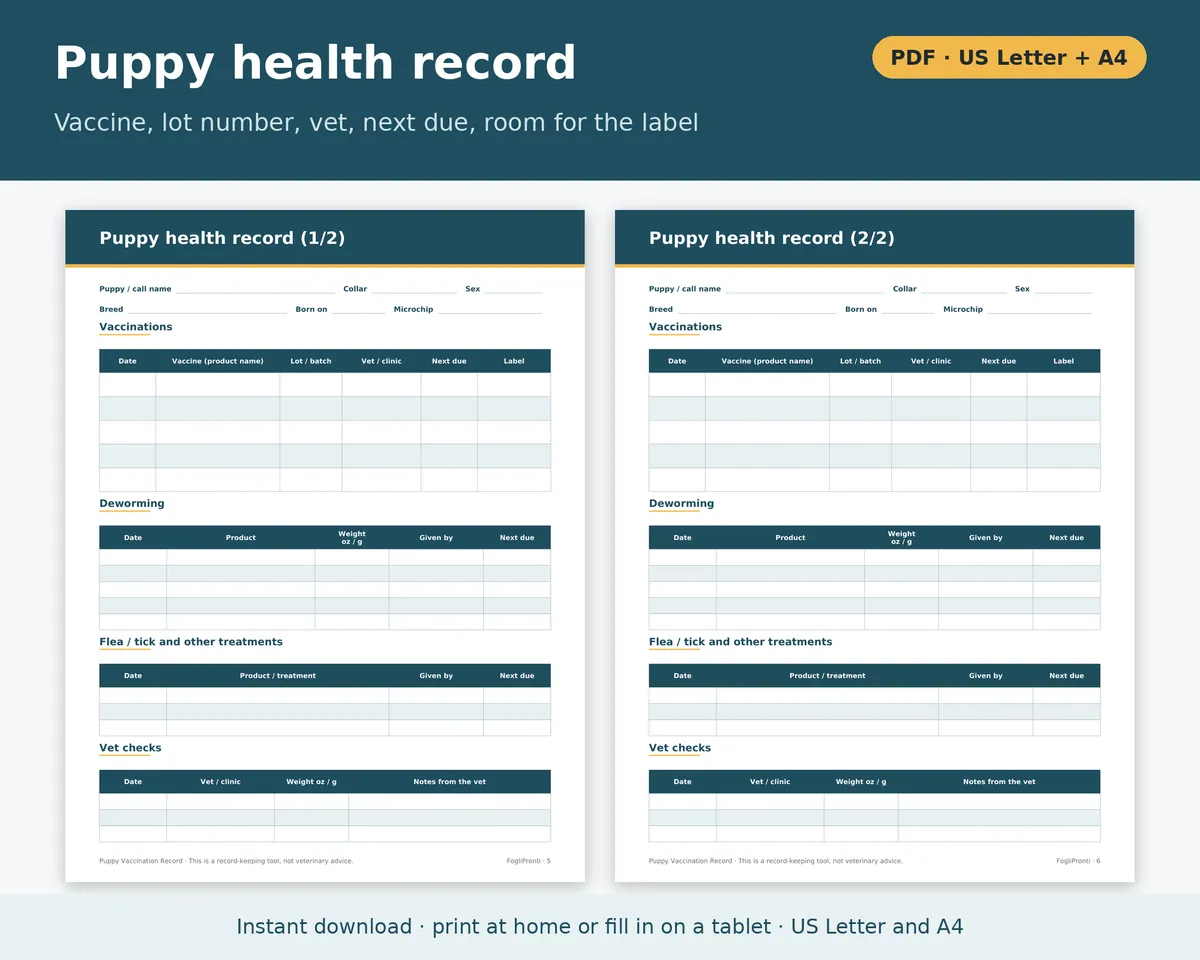 Puppy Vaccination Record Template Printable, image 2