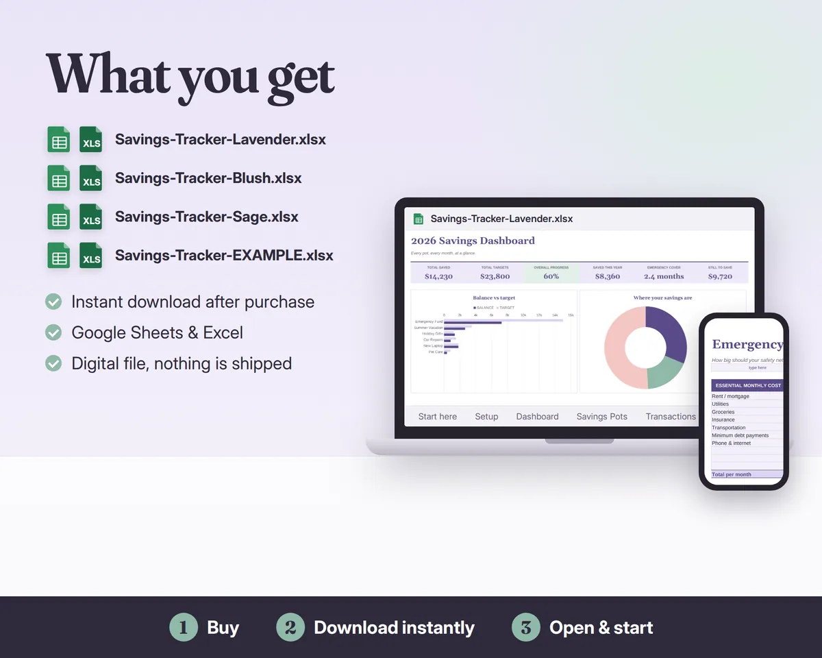 Savings Tracker Spreadsheet Google Sheets & Excel, image 7