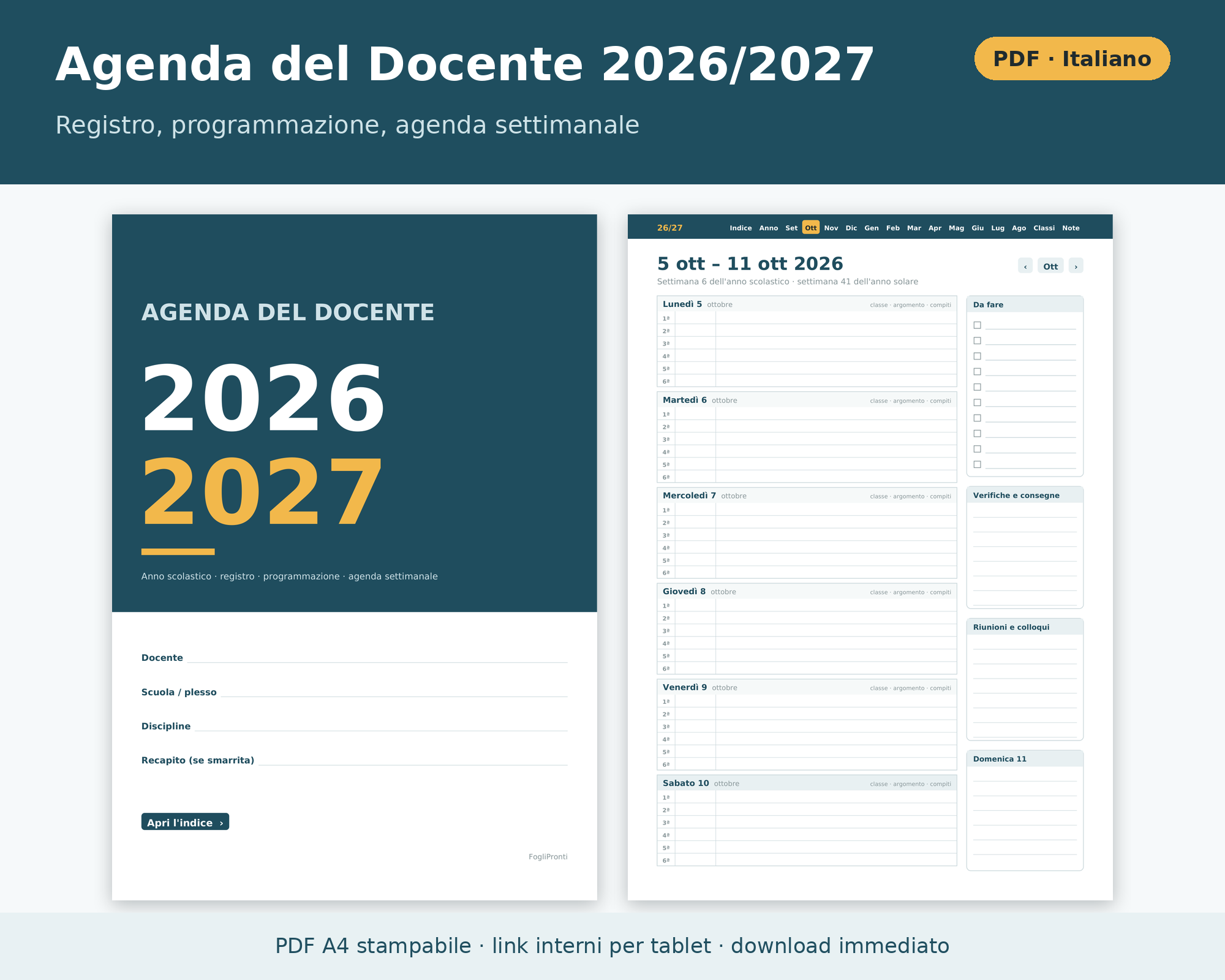 Agenda Docente 2026 2027 PDF Stampabile e Digitale