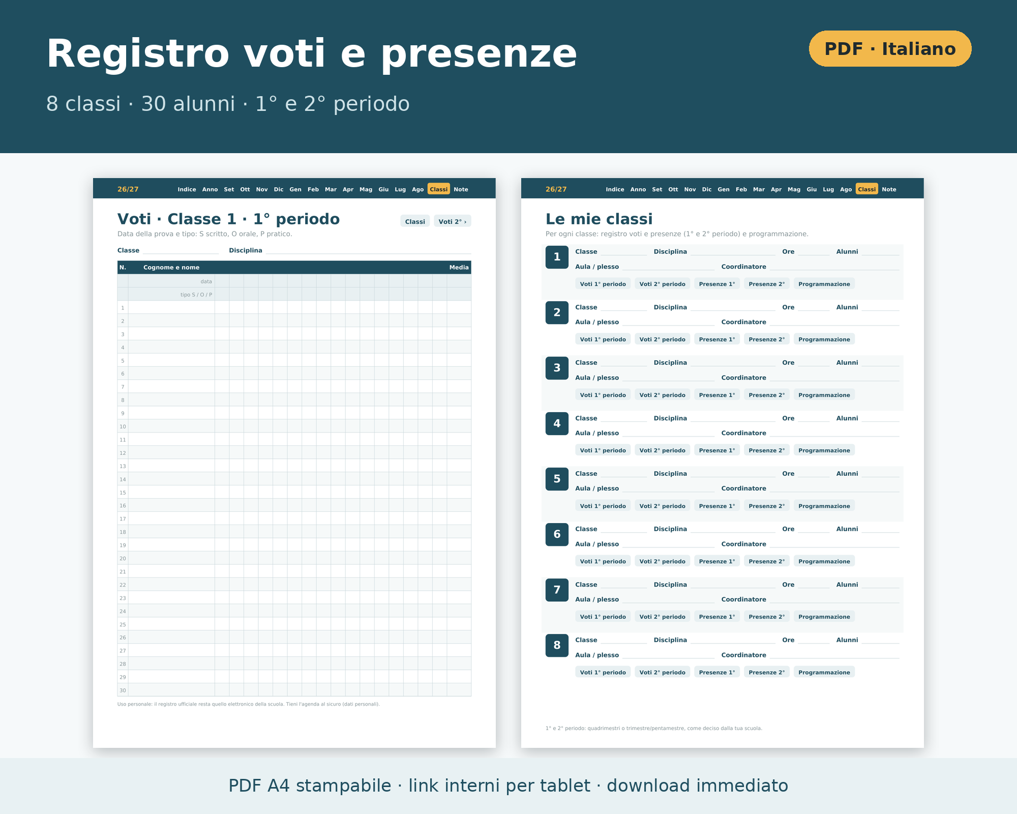 Cosa contiene Agenda Docente 2026 2027 PDF Stampabile e Digitale