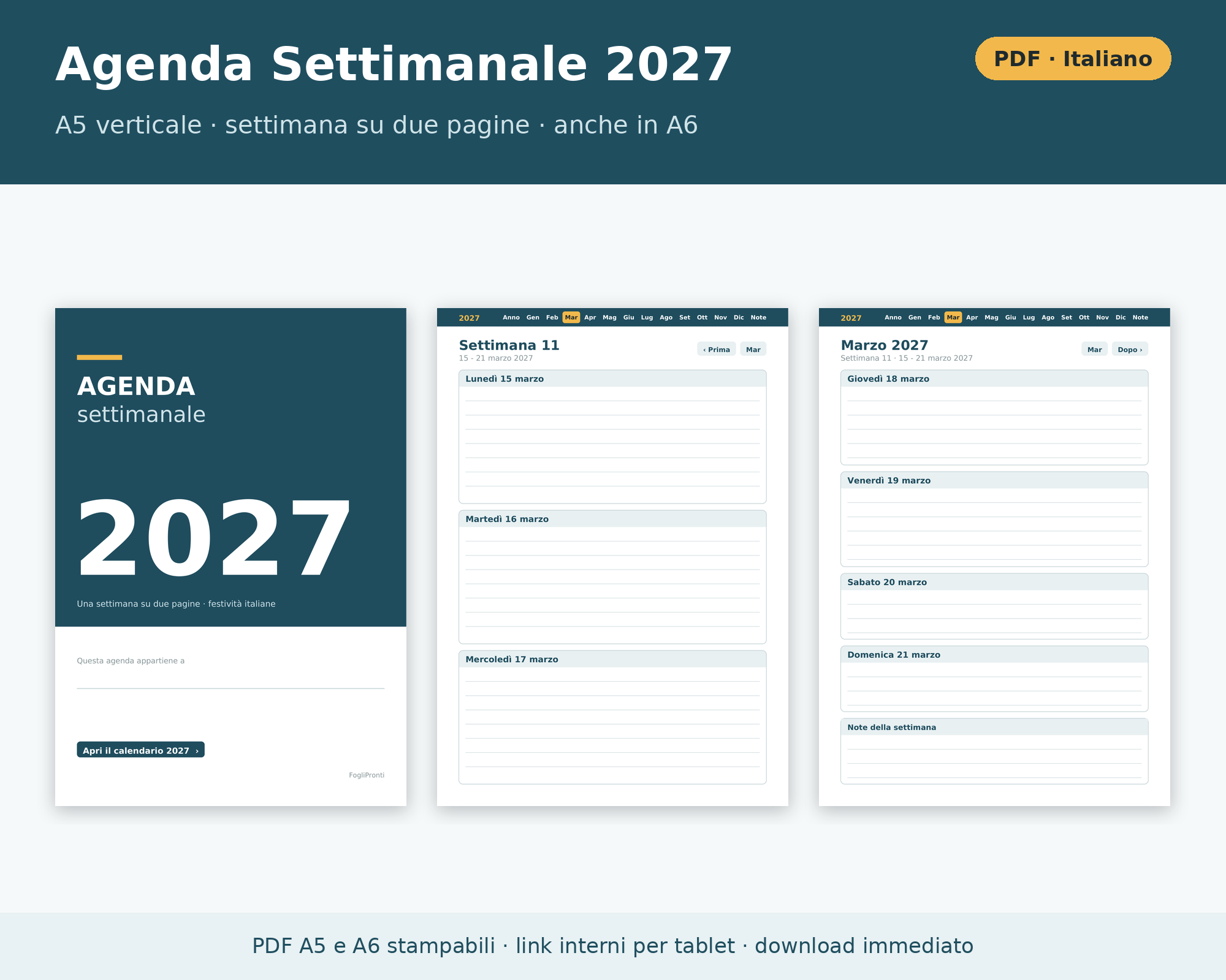 Agenda Settimanale 2027 A5 e A6 Verticale PDF da Stampare
