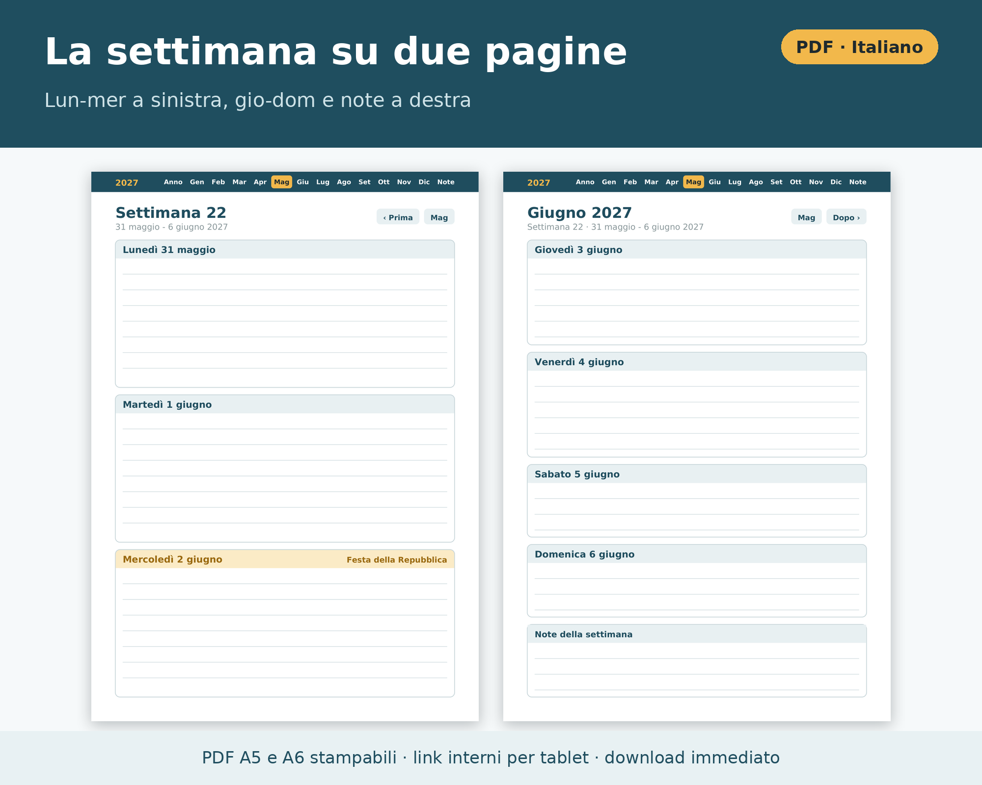 Cosa contiene Agenda Settimanale 2027 A5 e A6 Verticale PDF da Stampare