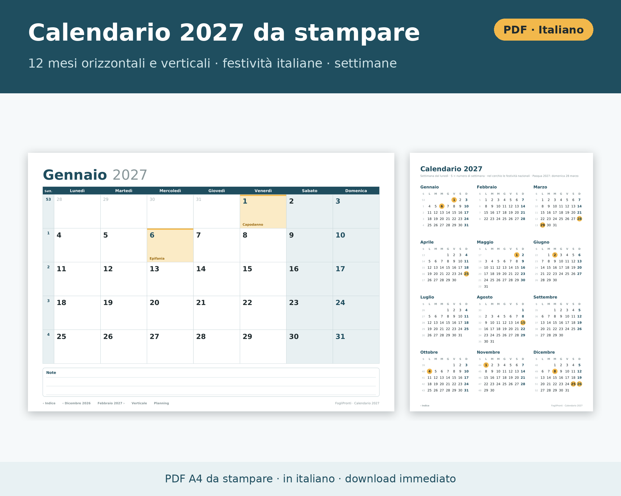 Calendario 2027 da Stampare PDF in Italiano