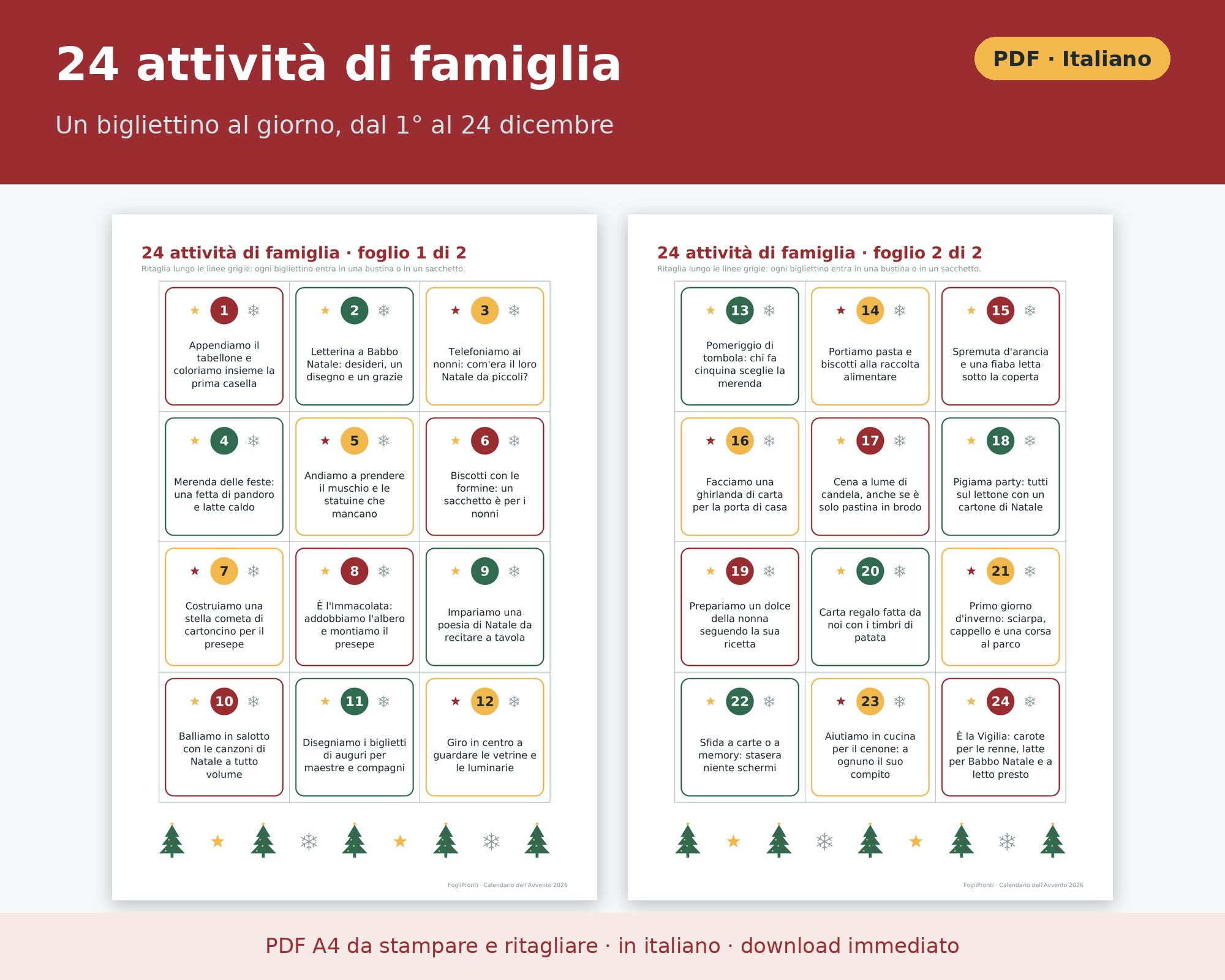 Cosa contiene Calendario Avvento 2026 Bambini da Stampare PDF