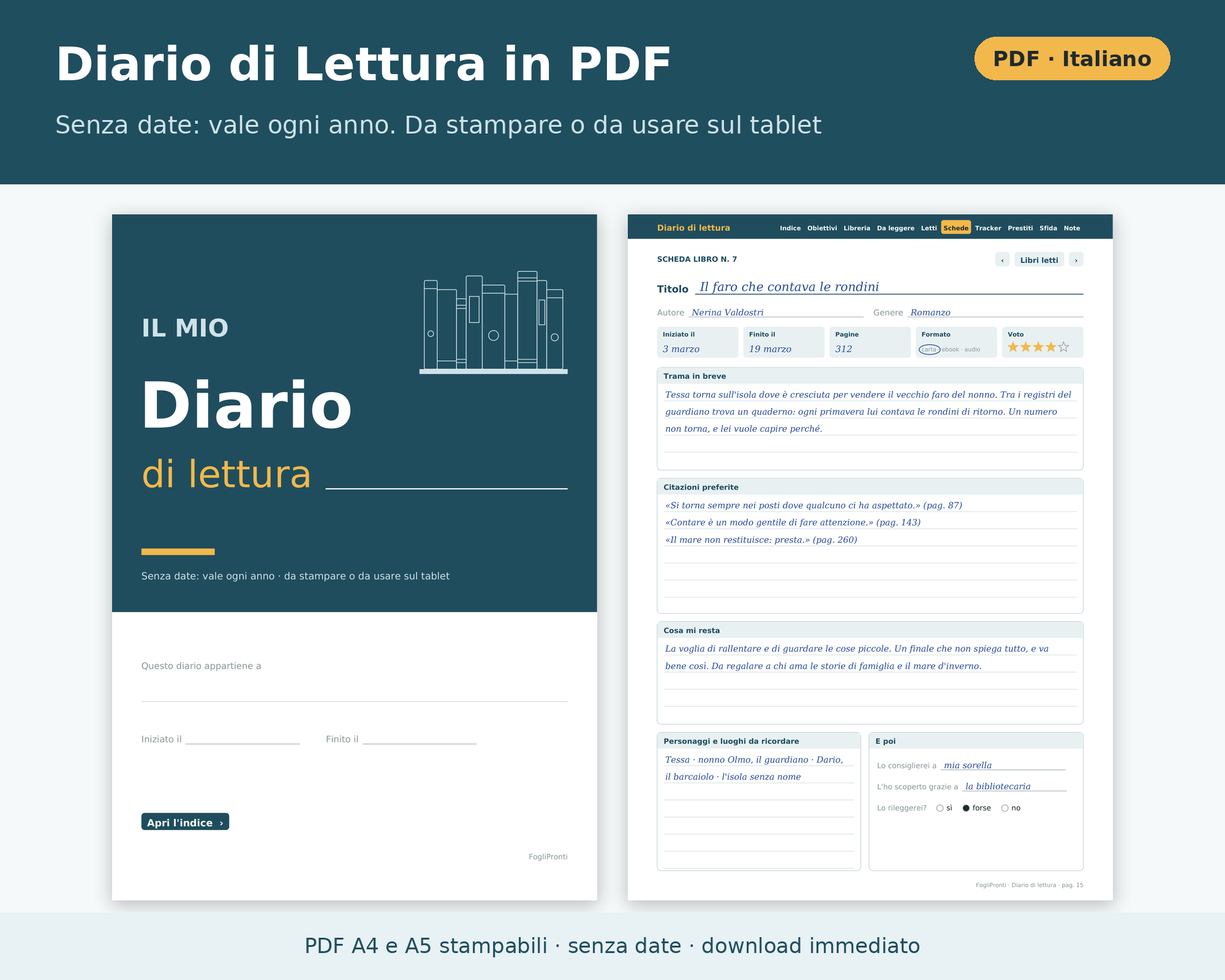 Diario di Lettura da Stampare PDF A4 e A5