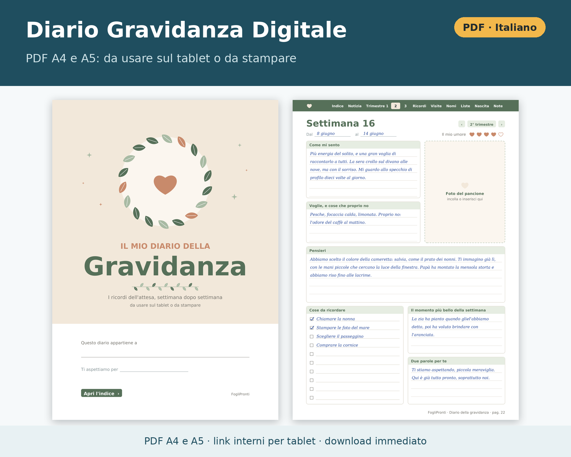 Diario Gravidanza Digitale PDF A4 e A5
