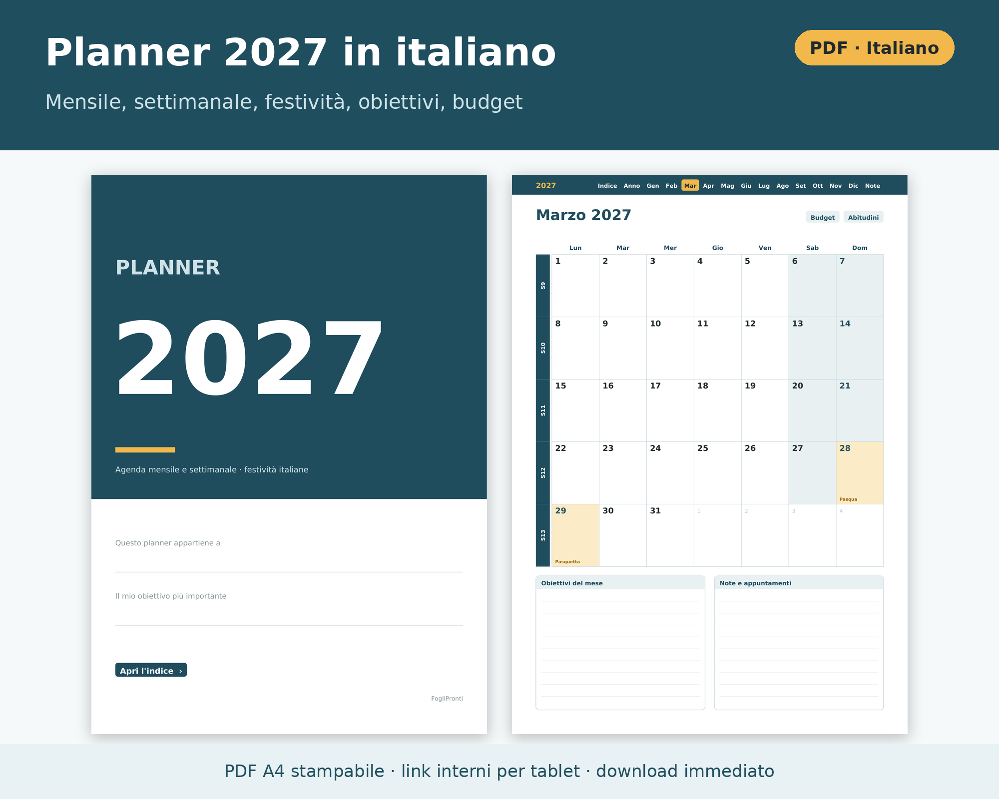 Planner 2027 Italiano PDF Digitale e Stampabile