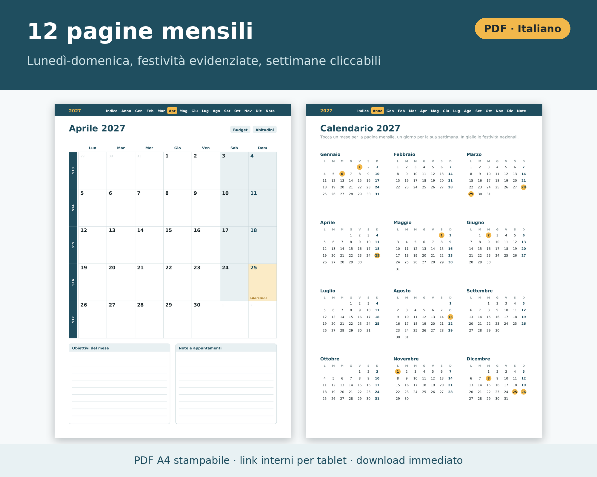 Cosa contiene Planner 2027 Italiano PDF Digitale e Stampabile
