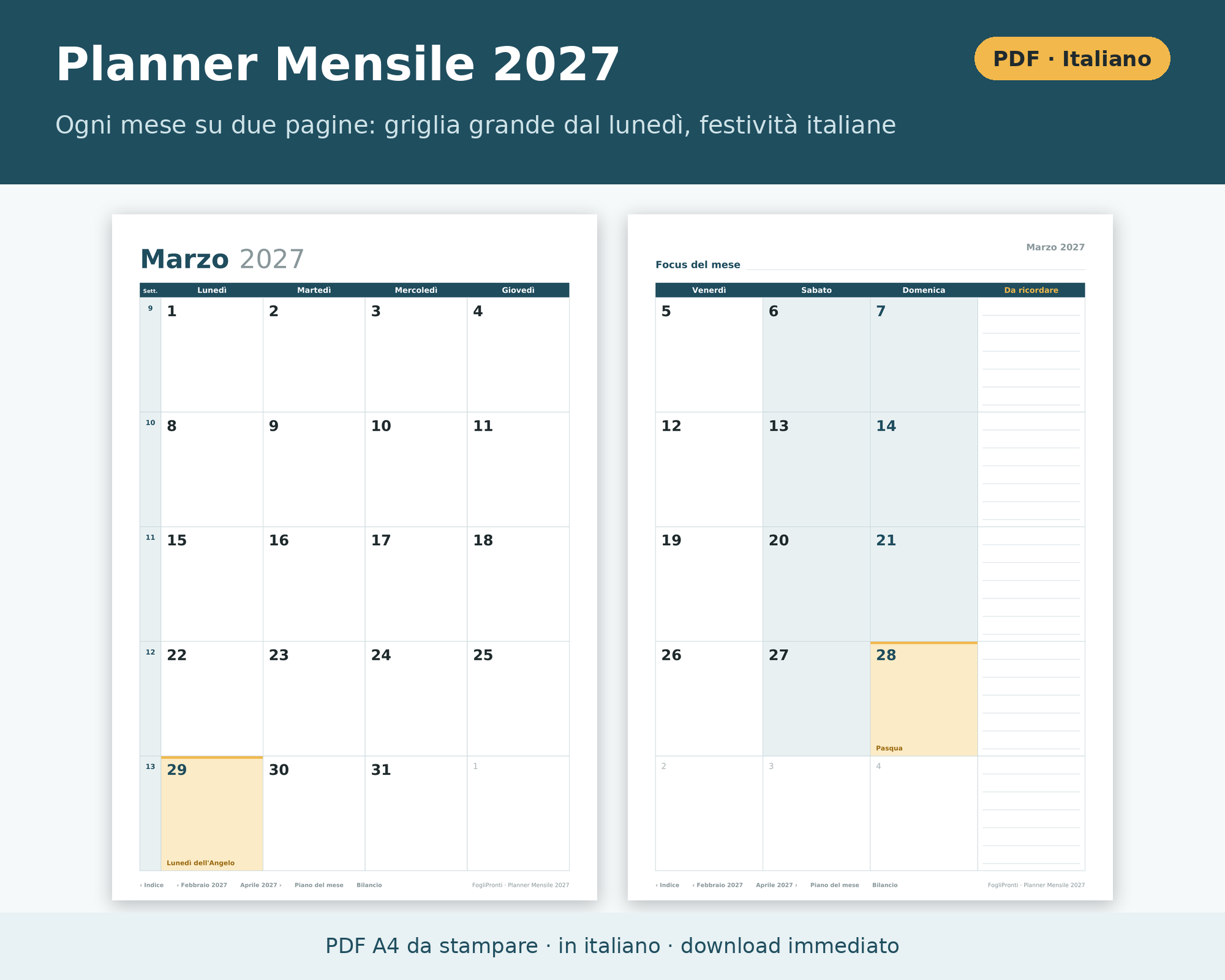 Planner Mensile 2027 da Stampare PDF A4 in Italiano