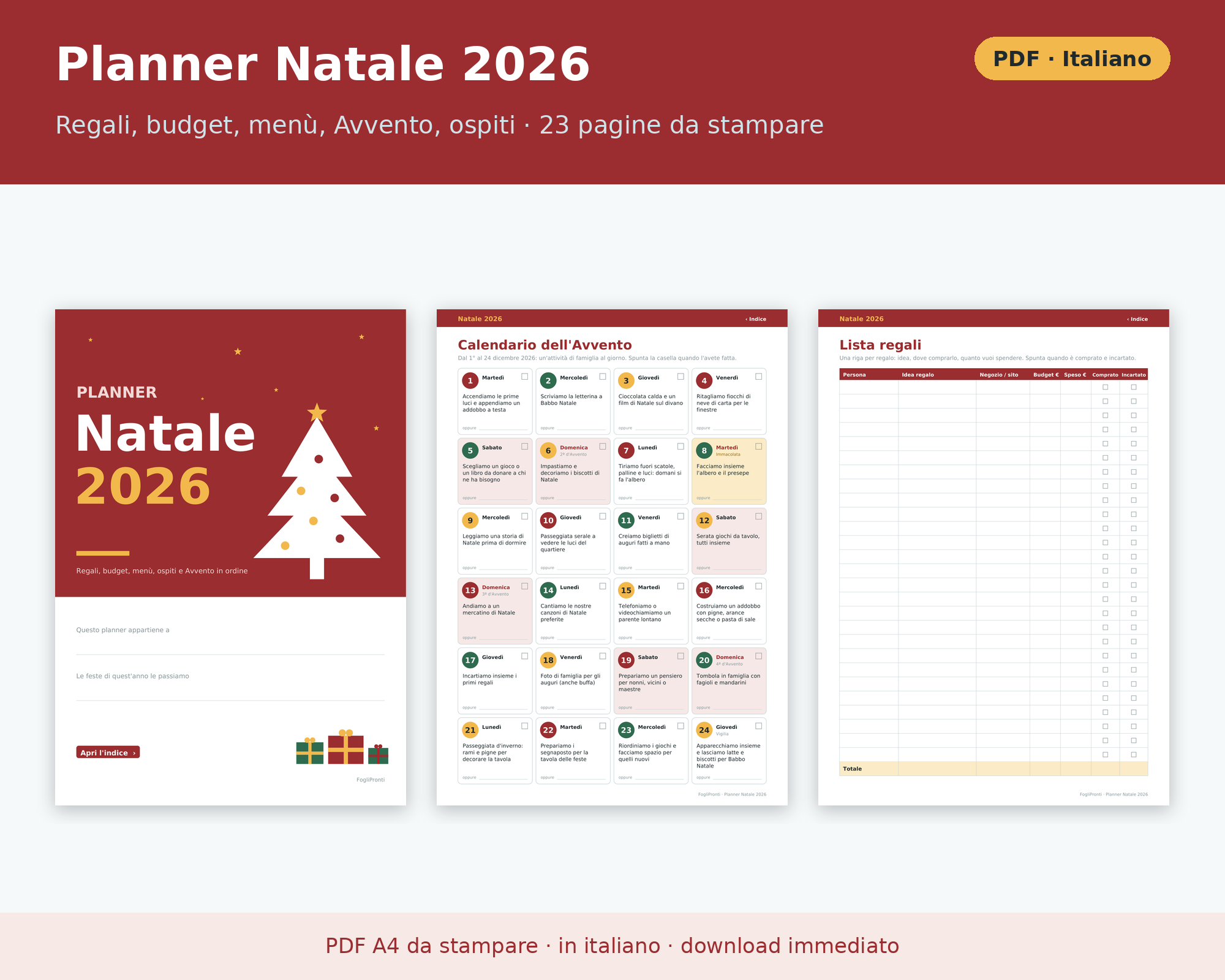 Planner Natale 2026 PDF Stampabile in Italiano