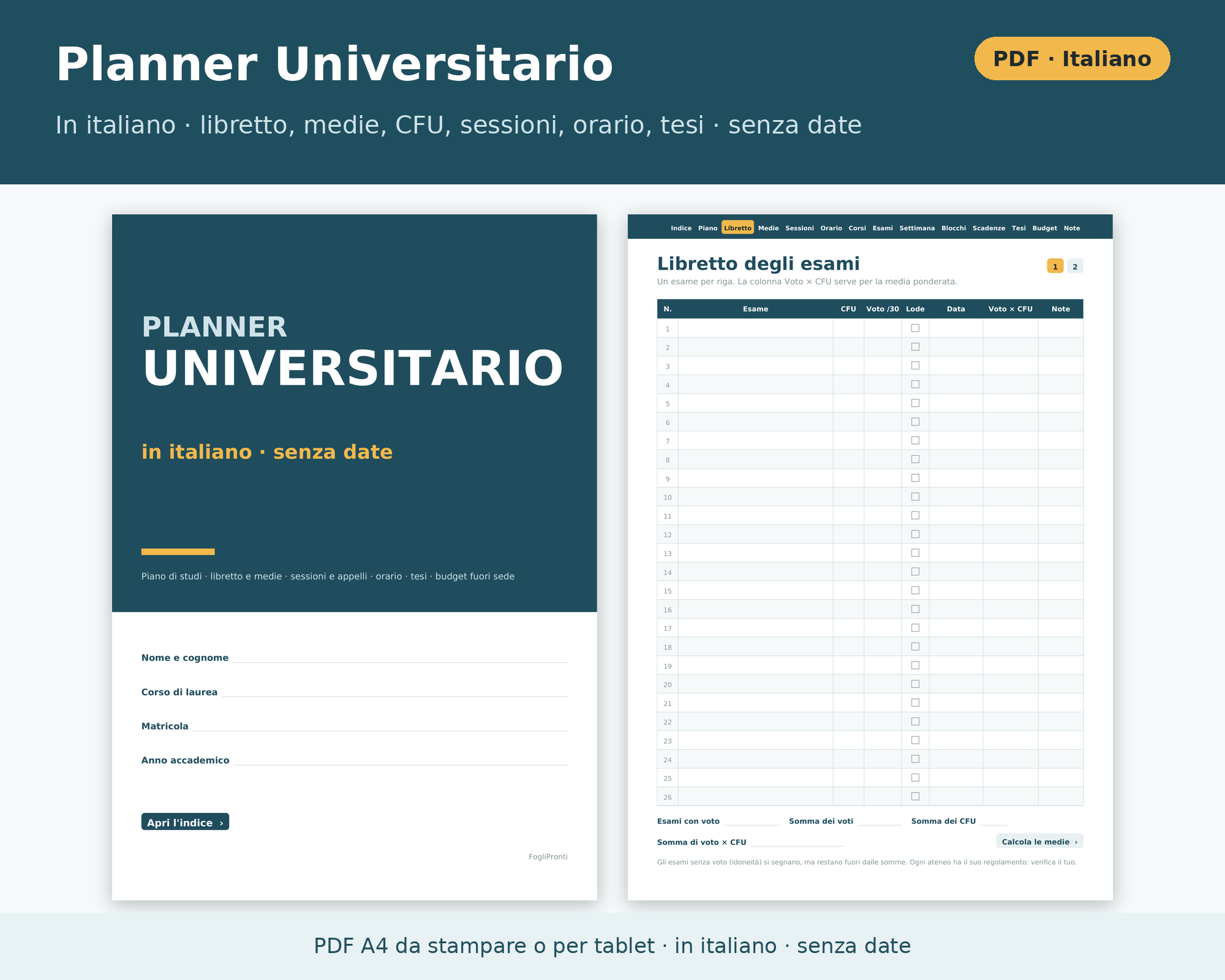 Planner Universitario in Italiano PDF Stampabile