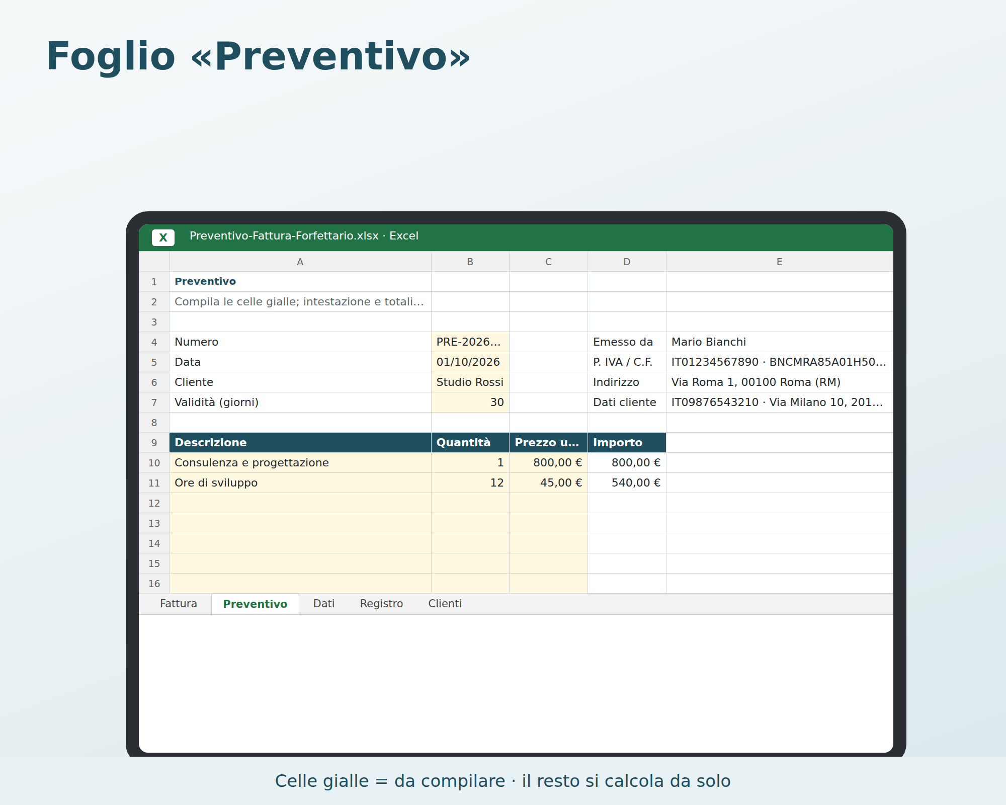 Cosa contiene Preventivo e Fattura Forfettario