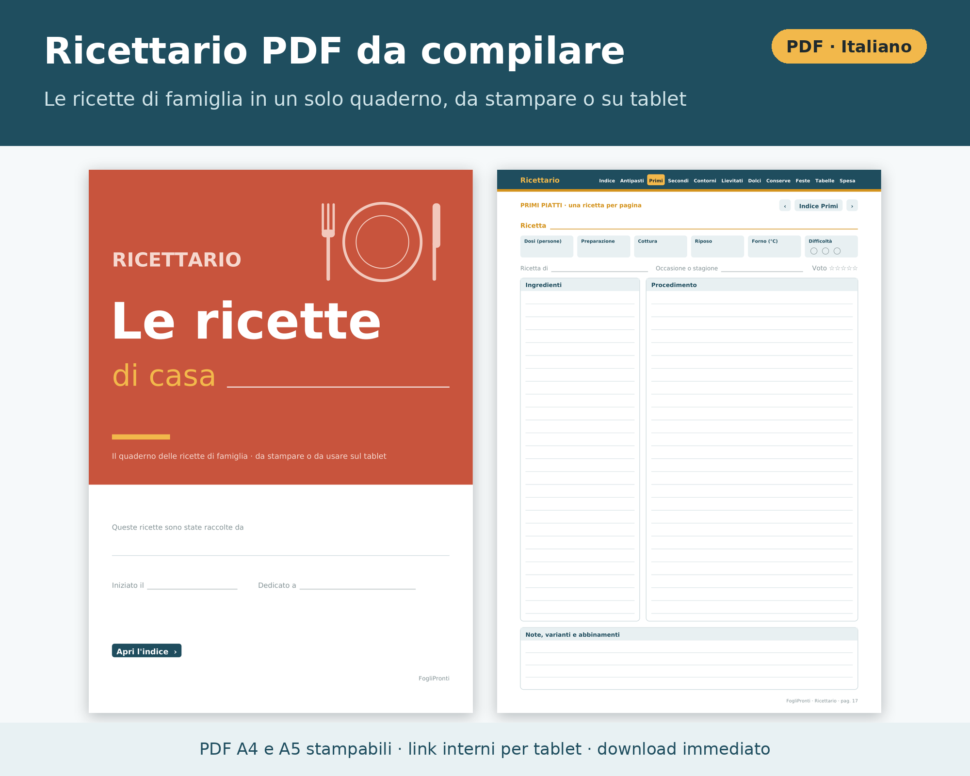 Ricettario PDF da Compilare e Stampare A4 e A5
